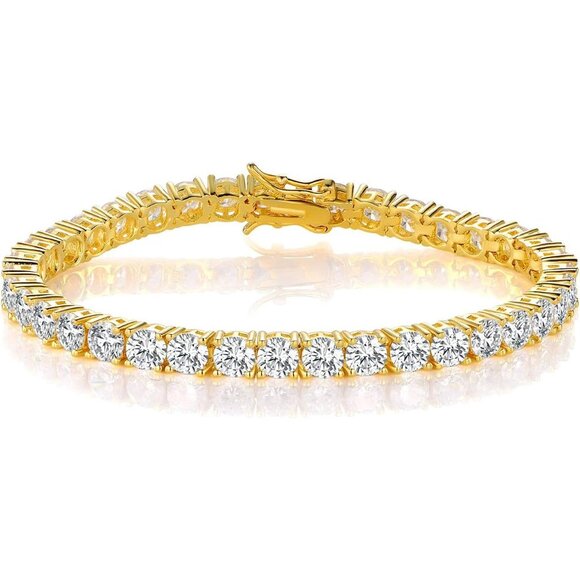 Gold Tennis Bracelet for Men and Women 18K Yellow Gold Plated Cubic Zirconia 6-9 - Picture 1 of 7